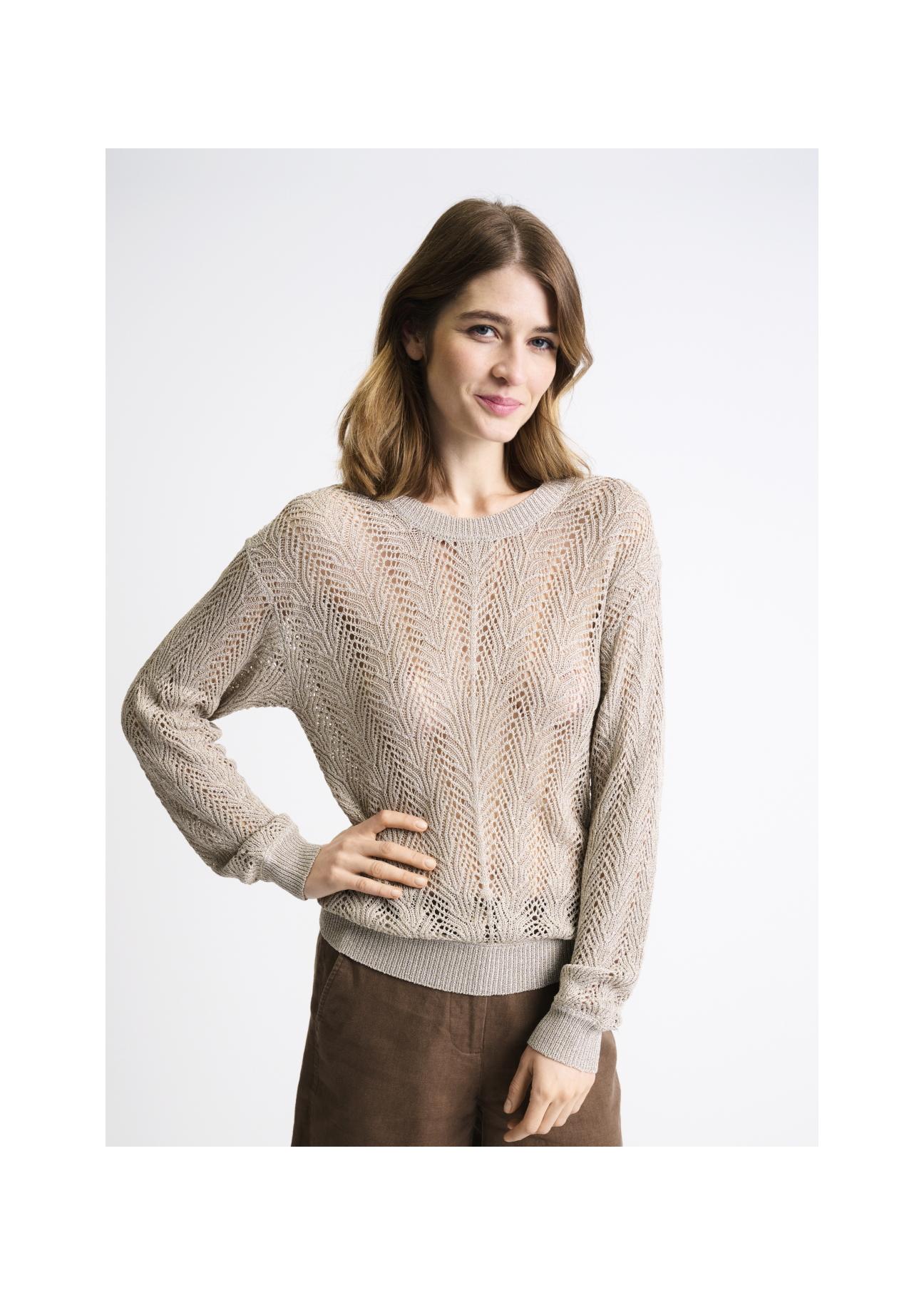 Beżowy ażurowy sweter damski SWEDT-0159-81(W22)-02