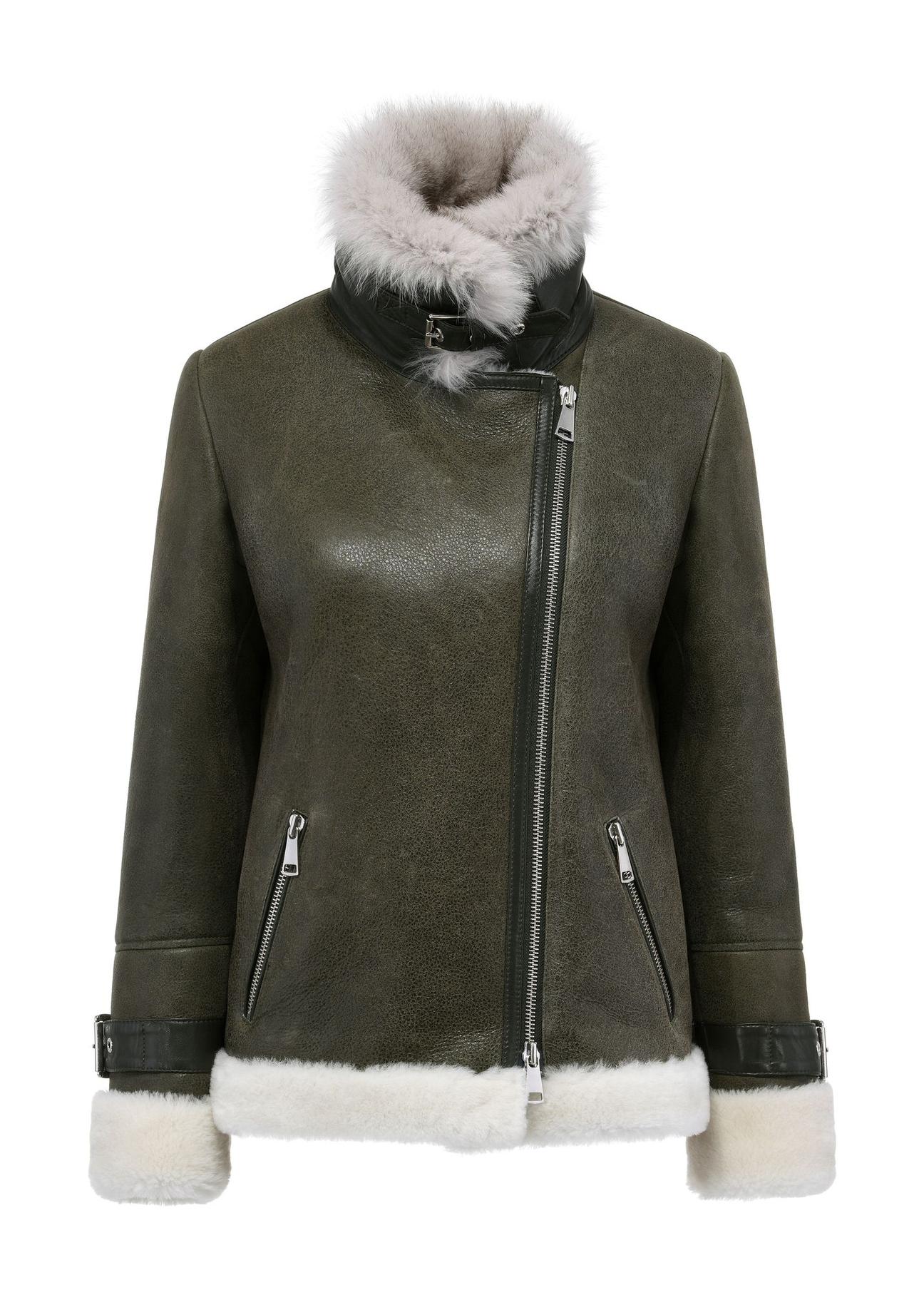 Green leather short women's sheepskin coat KOZDS-0085-3173(Z24)-03