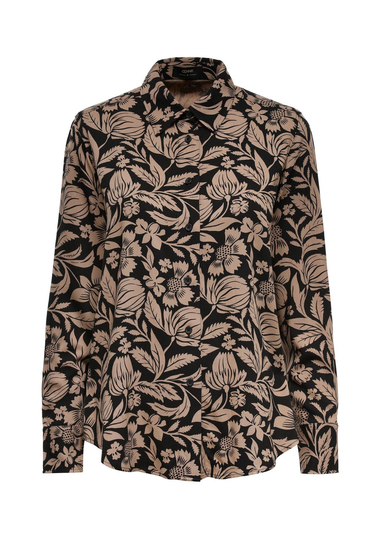 Black women's shirt with a floral motif KOSDT-0158-98(Z24)-01