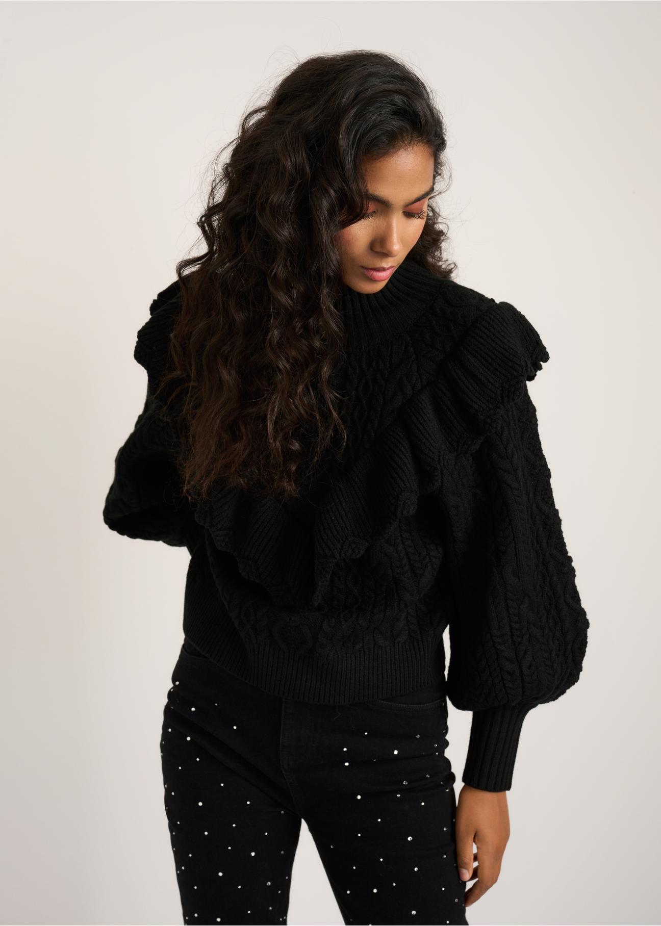 Czarny sweter z półgolfem damski SWEDT-0167-99(Z22)