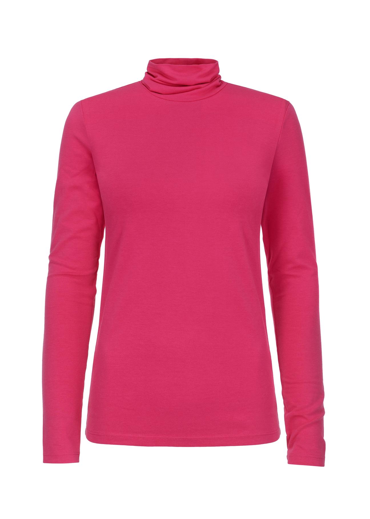 Różowa bluzka longsleeve damska z golfem LSLDT-0040-31(Z23)