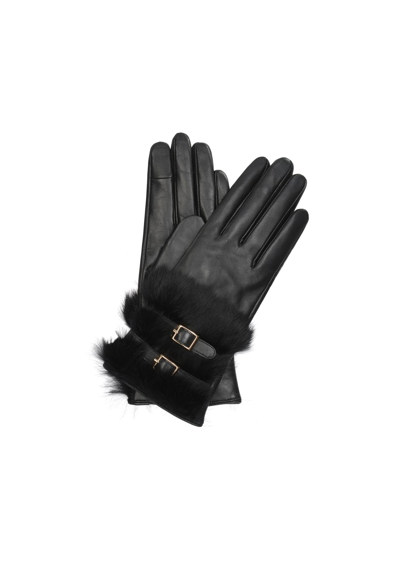 Skórzane rękawiczki damskie z klamrami REKDS-0065-99(Z23)