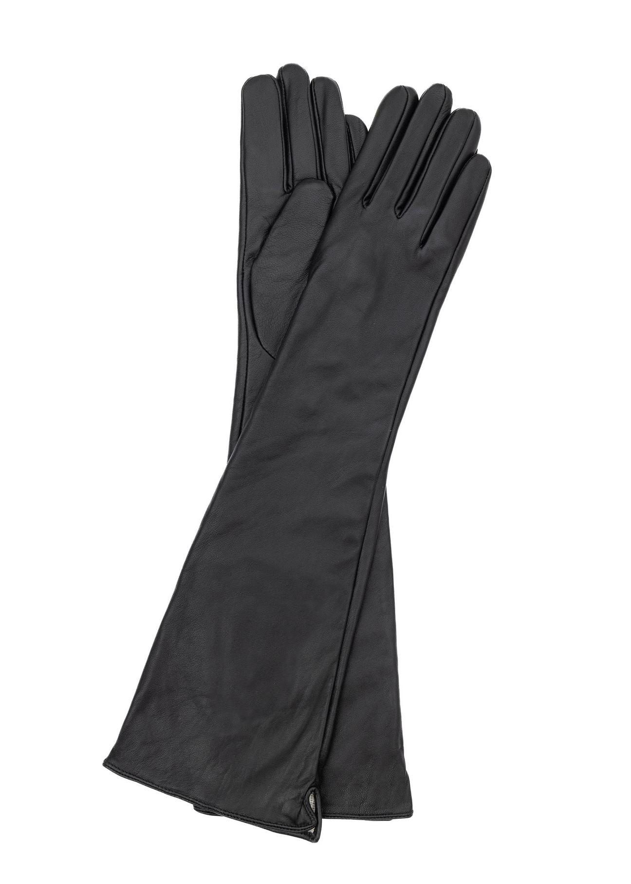 Long black leather women's gloves REKDS-0088-99(Z24)