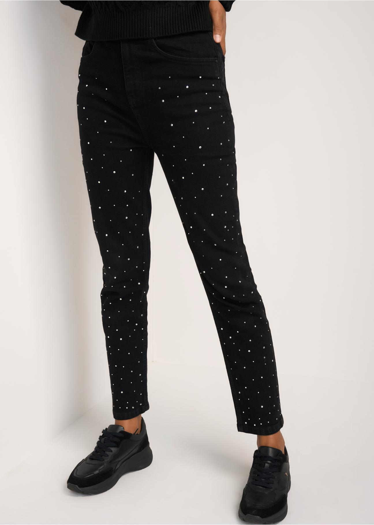 Czarne jeansy z kryształkami damskie JEADT-0007-99(Z22)