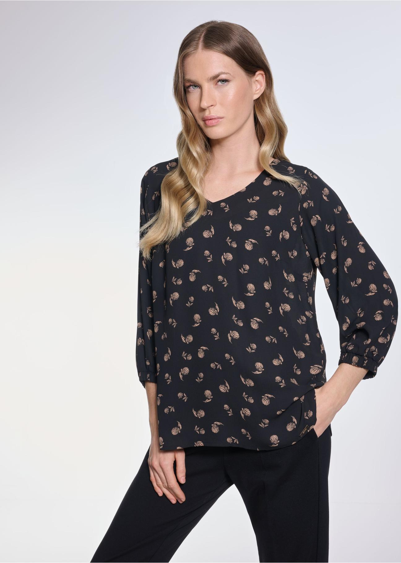 Black women's blouse with a flower motif BLUDT-0184-98(Z24)