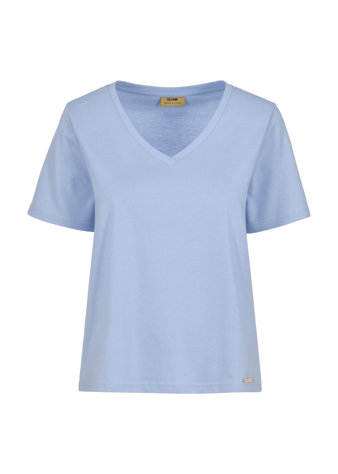 Błękitny T-shirt damski basic TSHDT-0120-62(W24)