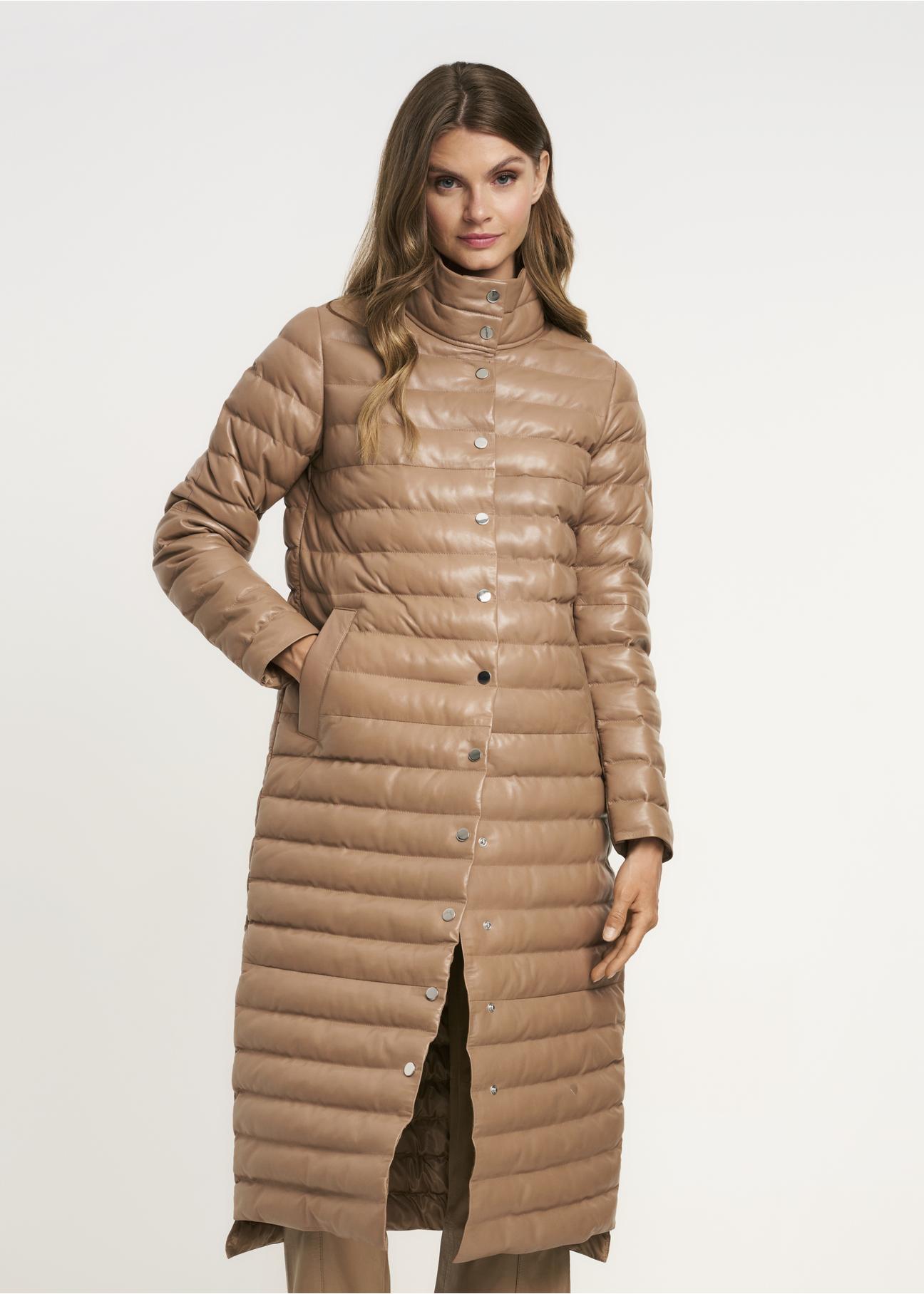 Zimowy pikowany płaszcz damski ze skóry KURDS-0341-1239(Z22)-01