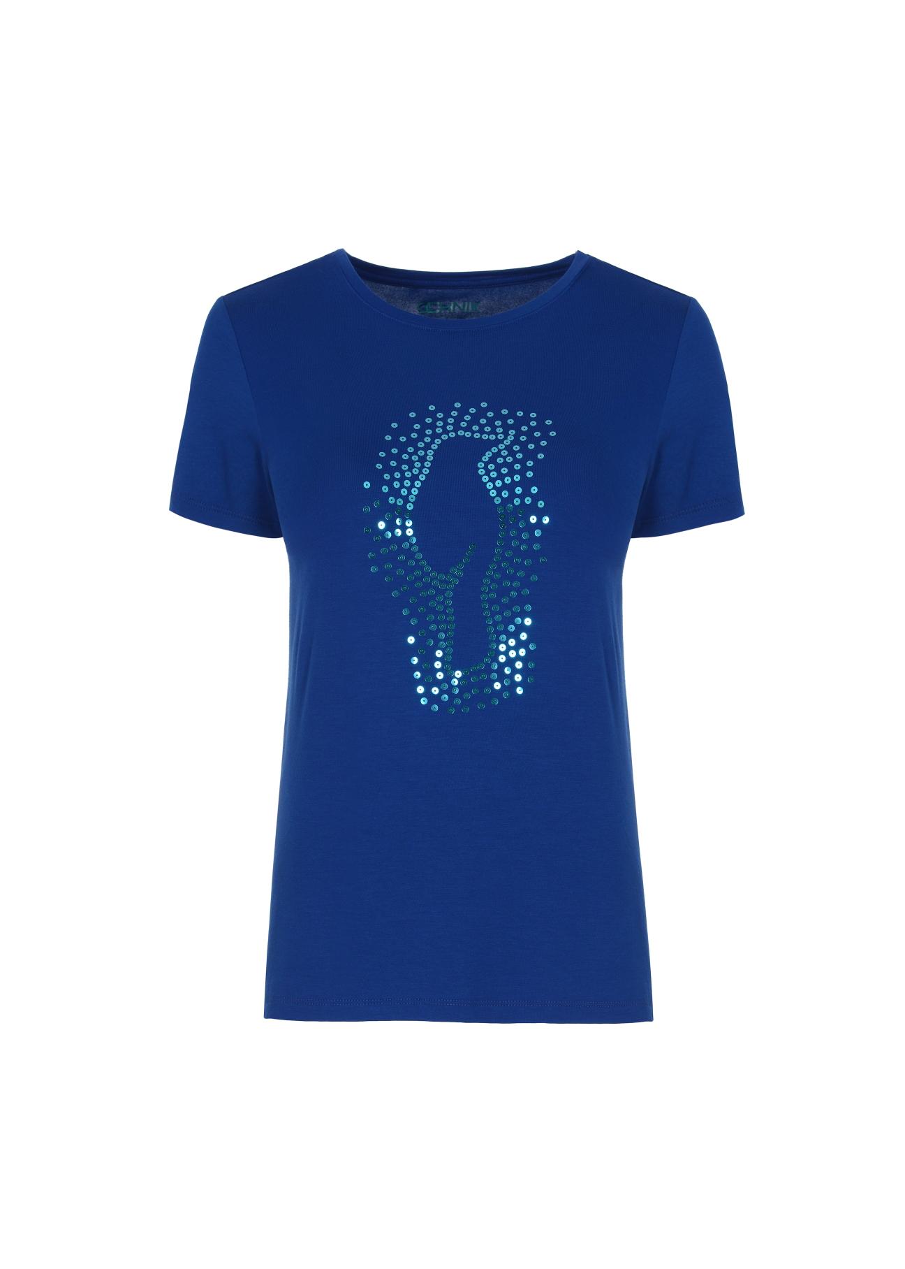 Niebieski T-shirt damski z wilgą TSHDT-0070-61(Z20)