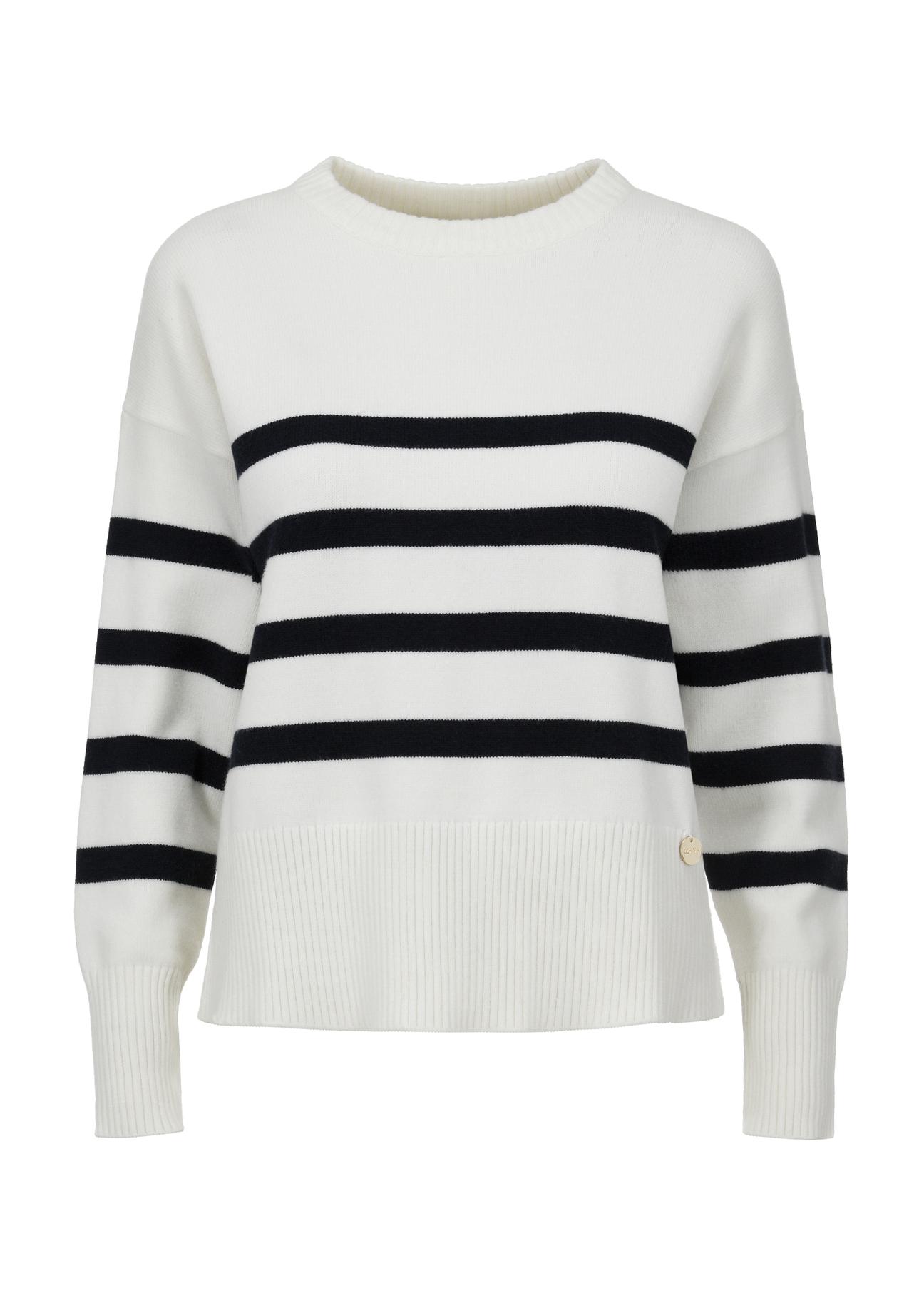 Biały sweter w paski damski SWEDT-0202-11(W24)-04