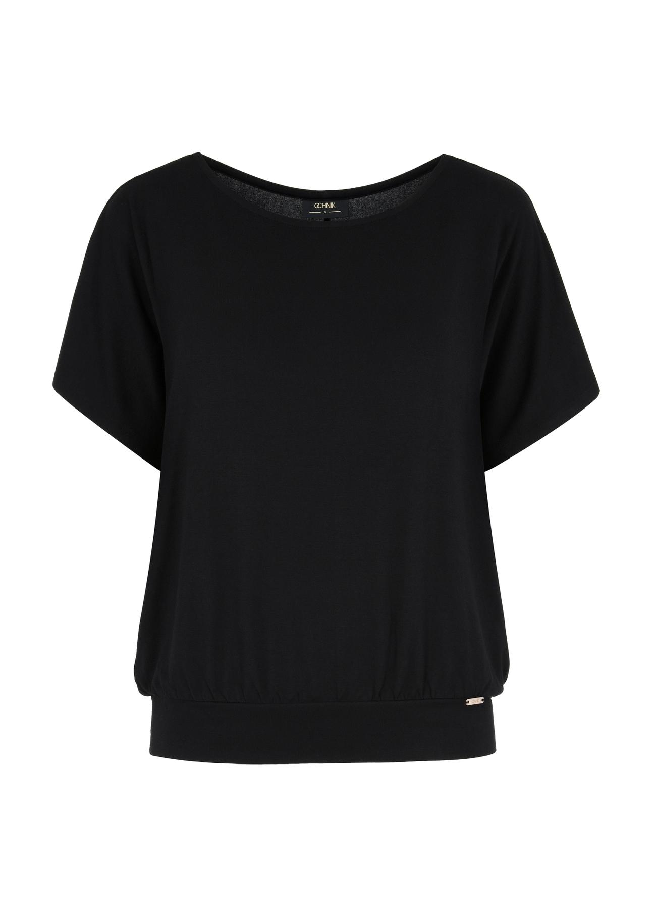 Czarna bluzka ze ściągaczem damska BLUDT-0170-99(W24)