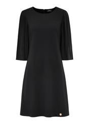 Black dress with pleated sleeves SUKDT-0210-99(Z24)