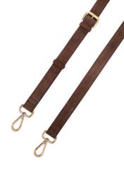 Zamszowa torebka w kolorze brązowym TORES-1191-89(Z25), zbliżenie na pasek produktu, widok na białym tle.