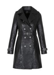 Czarny skórzany płaszcz damski KURDS-0332-1155(W22)
