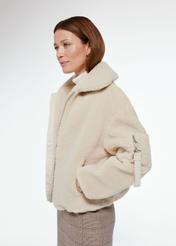 Beige short women's fur coat FUTDP-0048-81(Z24)-01