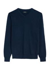Granatowy sweter męski z logo SWEMT-0159A-7E(Z26), widok produktu z przodu na białym tle.