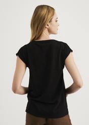 Czarny T-shirt ze złotym nadrukiem damski TSHDT-0087-99(W22)-05