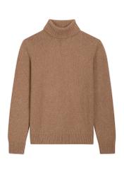 Męski sweter z golfem w kolorze camelowym SWEMT-0209-1D(Z26), widok produktu z przodu na białym tle.