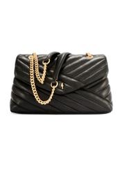 Skórzana torebka damska w kolorze czarnym TORES-1285-99(W26) - widok produktu z przodu, na białym tle. 