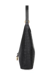 Czarna torebka damska z motywem croco TOREC-1170-9G(W26), widok produktu z boku na białym tle.