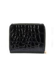 Mały skórzany czarny portfel damski croco PORES-0957-99(W25), widok tyłu produktu na białym tle.