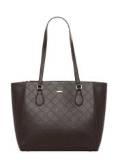 Brązowa shopperka damska z monogramem TOREC-1291-1I(Z26), widok produktu od przodu na białym tle.