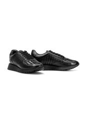 Czarne skórzane buty sportowe z plecionką BUTYD-1156-98(W25)-02