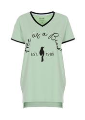 Pistacjowy T-shirt z dekoltem V damski TSHDT-0065-50(W21)