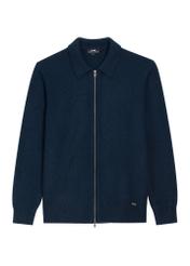 Ciemnogranatowy sweter męski z wełną KARMT-0007-7E(Z26), widok produktu z przodu na białym tle.