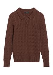 Brązowy bawełniany sweter polo damski SWEDT-0281-1H(Z26), widok produktu z przodu na białym tle.