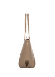 Beżowa torebka damska typu shopper TOREC-1296-1B (Z26), widok produktu od boku na białym tle.