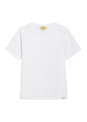 Biały bawełniany T-shirt damski TSHDT-0165-0A(Z26), widok produktu z przodu na białym tle.