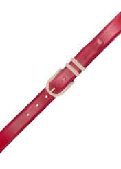 Bordowy skórzany pasek damski PASDS-0159D-49(Z25), widok produktu z klamrą na białym tle.