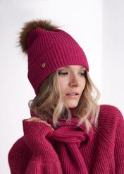 Fuchsia women's cap with pom-pom CZADT-0052-34(Z23)-01