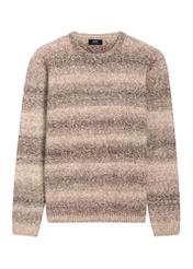 Brązowy sweter męski w paski SWEMT-0219-1I(Z26), widok produktu z przodu na białym tle.