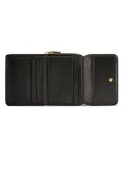 Czarny skórzany portfel damski z ochroną RFID PORES-0825RFID-99(Z25), widok produktu od środka na białym tle.