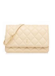 Żółta mała pikowana torebka damska TOREC-1033-2A(W26), widok produktu z przodu na białym tle.