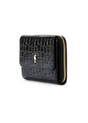 Mały skórzany czarny portfel damski croco PORES-0957-99(W25), widok skosu produktu na białym tle.