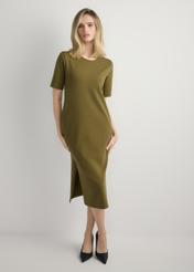 Bawełniana sukienka khaki midi SUKDT-0256-8D(W26)