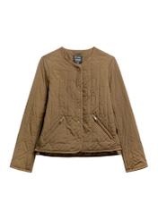 Brązowa pikowana kurtka damska KURDT-0620-1H(W26), widok produktu z przodu na białym tle.