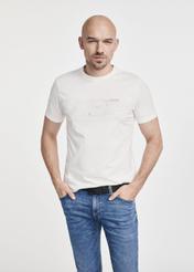 Kremowy t-shirt męski z nadrukiem TSHMT-0126-12(W25)-02