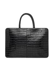 Skórzana czarna torba na laptopa croco TORES-1321-9G(Z26), widok produktu od tyłu na białym tle.