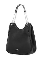 Czarna shopperka damska TOREC-1283-9I(Z26) - widok produktu po skosie, na białym tle. 