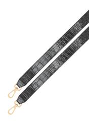 Mała czarna skórzana torebka croco TORES-1231-9G(W26) - widok na paski, na białym tle. 