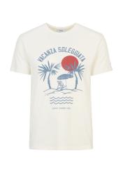 Kremowy T-shirt męski z printem TSHMT-0085-11(W23)