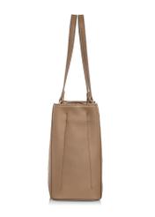 Beżowa torebka damska z monogramem TOREC-0831A-81(Z25) - widok produktu z boku na białym tle. 