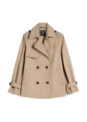 Beżowa krótka kurtka damska KURDT-0556-1C(W26), widok produktu z przodu na białym tle.