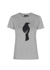 Szary T-shirt damski z czarną wilgą TSHDT-0053-91(W20)