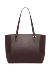 Bordowa shopperka damska z monogramem TOREC-1291-4P(Z26), widok produktu od tyłu na białym tle.