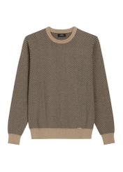 Ciemnobeżowy sweter męski we wzory SWEMT-0195-1D(Z26) - widok produktu z przodu, na białym tle. 
