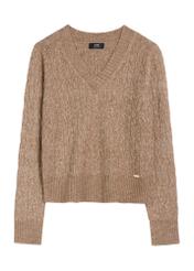 Sweter damski w kolorze brązowym SWEDT-0237-84(Z25), widok produktu od przodu na białym tle.